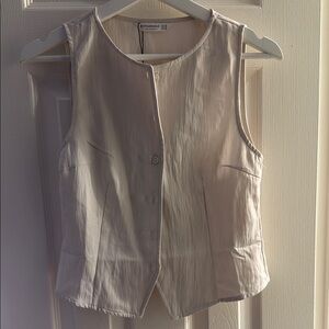 Cream Sleeveless Button-Up Top